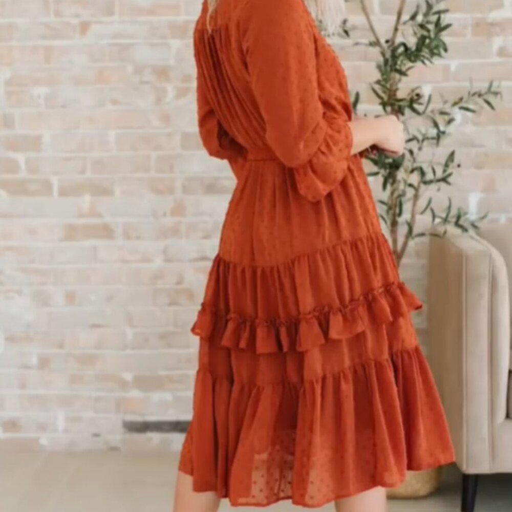 Orange Ruffle Dress - Picture 3 of 14